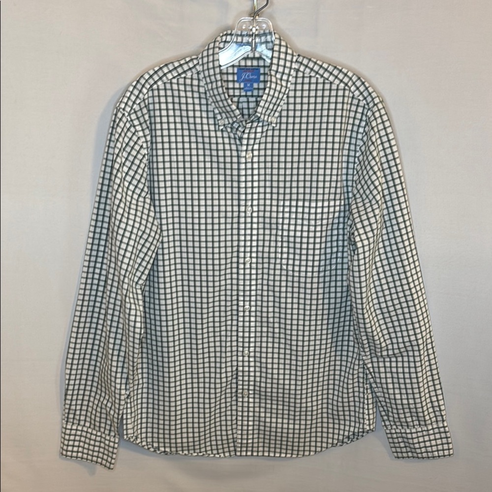 J. Crew Secret Wash Button Down Check Shirt White Green Men's Medium Slim